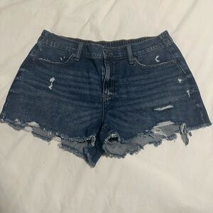 Aerie Dark Blue Frayed Hem Jean Shorts